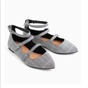 Torrid Plaid Triple Buckle Strap Pointed Toe Fabric Flats Sandals